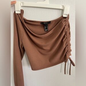Forever 21 Brown Ribbed Cropped One Shoulder Top